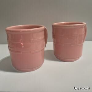 Longaberger Pottery Woven Traditions 2 Pink Coffee Mugs Horizon Of Hope Lot